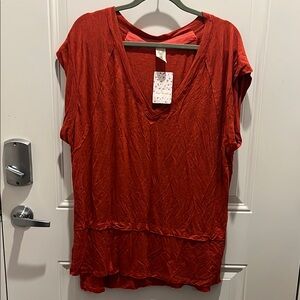 Free People Red Relaxed Short Sleeve Tee